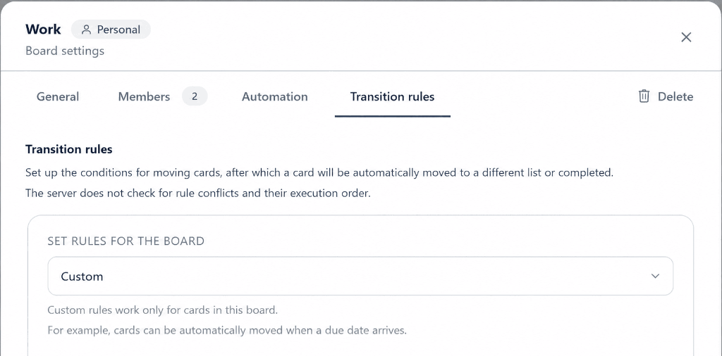 Workflow Rules module interface
