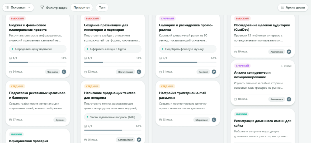 Интерфейс модуля Канбан