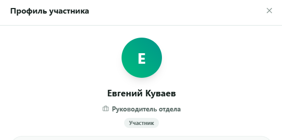 Окно Профиль участника в модуле Команда